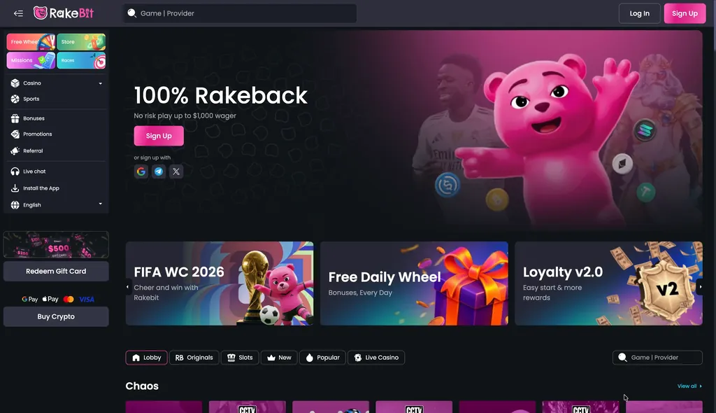 RakeBit casino website
