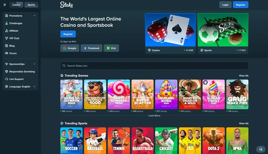 Stake casino homepage